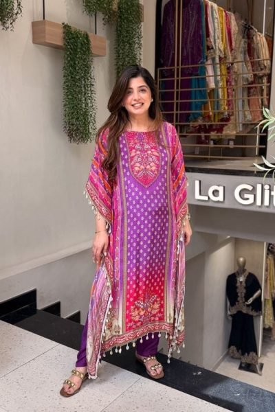 Practical Purple Women's Banana Silk Kaftan Lounge Wear Set For Special Occasions  Kaftan 