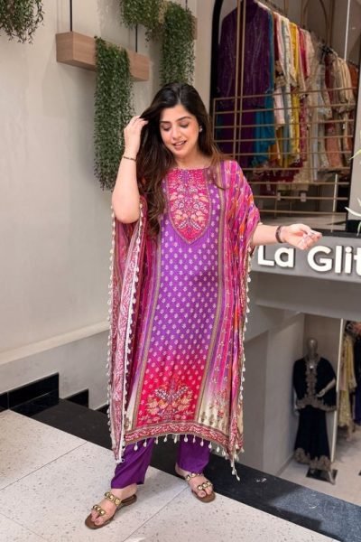 Practical Purple Women's Banana Silk Kaftan Lounge Wear Set For Special Occasions  Kaftan 
