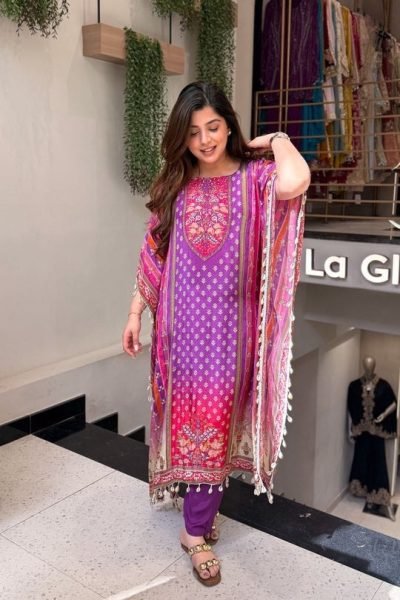 Practical Purple Women's Banana Silk Kaftan Lounge Wear Set For Special Occasions  Kaftan 