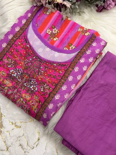 Practical Purple Women's Banana Silk Kaftan Lounge Wear Set For Special Occasions  Kaftan 