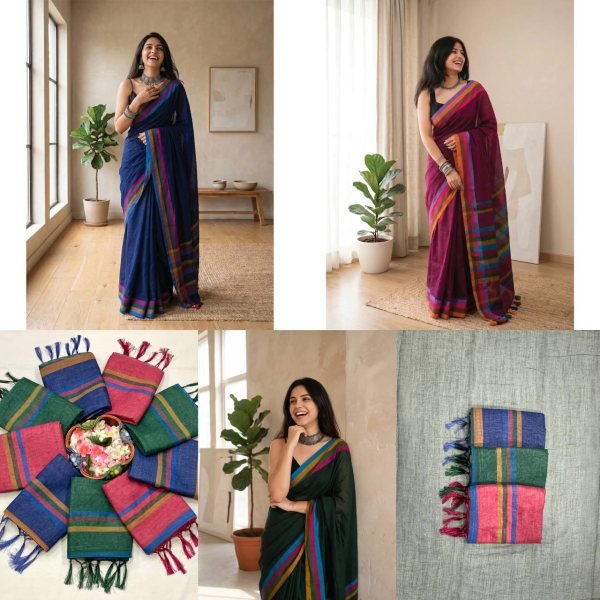 Practical Wine Linen Cotton Digital Print Saree with Tussle Detail at Direc Factory Price Printed Cotton Sarees Wholesale