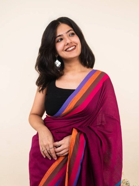 Practical Wine Linen Cotton Digital Print Saree with Tussle Detail at Direc Factory Price Printed Cotton Sarees Wholesale