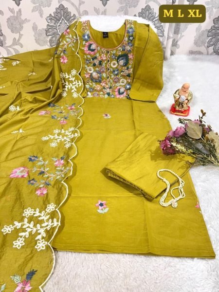 Practical Yellow Stylish Pakistani Suit for Women with Kolkatta Hand Work  Straight Cut Long Kurtis