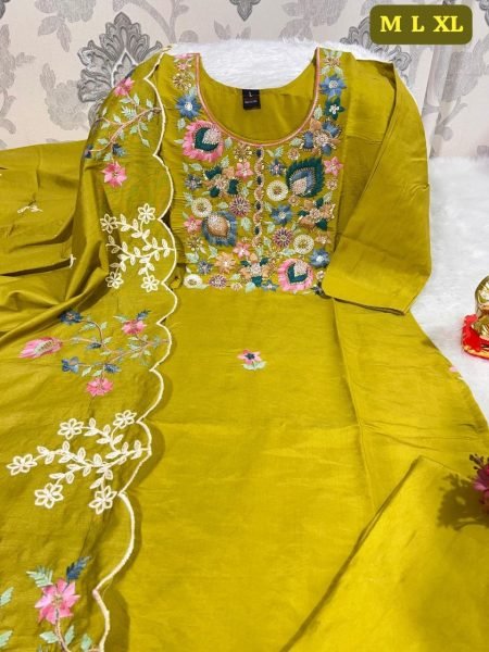 Practical Yellow Stylish Pakistani Suit for Women with Kolkatta Hand Work  Straight Cut Long Kurtis