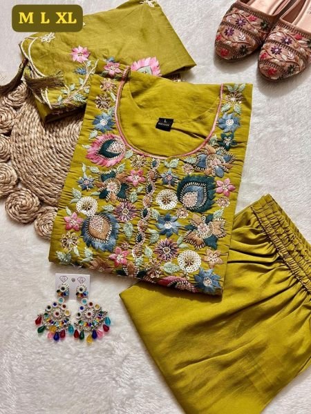 Practical Yellow Stylish Pakistani Suit for Women with Kolkatta Hand Work  Straight Cut Long Kurtis