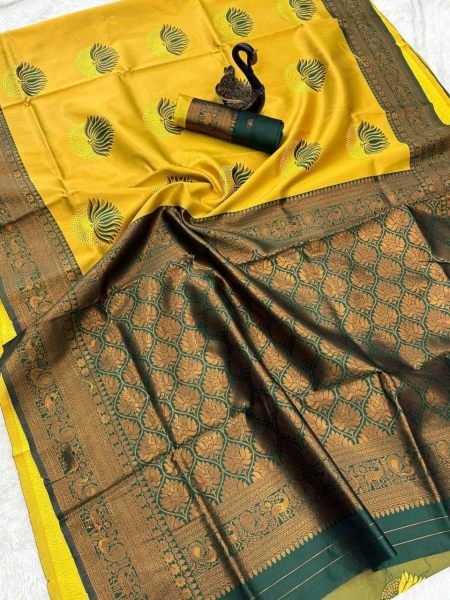 Practical Yellow Traditional Banarasi Silk Saree with Rich Zari Pallu and Border at Wholesale Rate Silk Sarees Wholesale