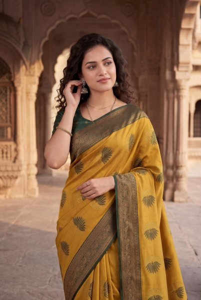 Practical Yellow Traditional Banarasi Silk Saree with Rich Zari Pallu and Border at Wholesale Rate Silk Sarees Wholesale