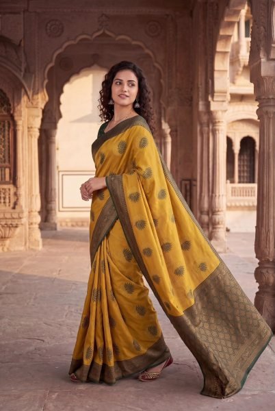 Practical Yellow Traditional Banarasi Silk Saree with Rich Zari Pallu and Border at Wholesale Rate Silk Sarees Wholesale
