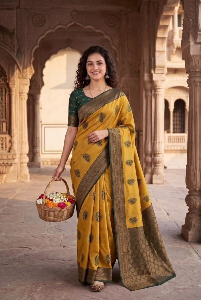 Practical Yellow Traditional Banarasi Silk Saree with Rich Zari Pallu and Border at Wholesale Rate Silk Sarees Wholesale