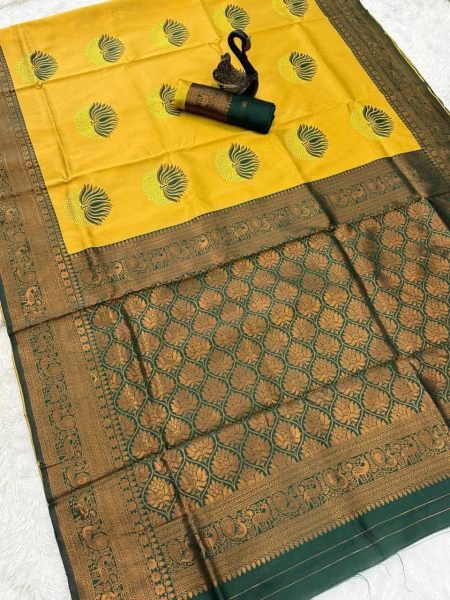 Practical Yellow Traditional Banarasi Silk Saree with Rich Zari Pallu and Border at Wholesale Rate Silk Sarees Wholesale