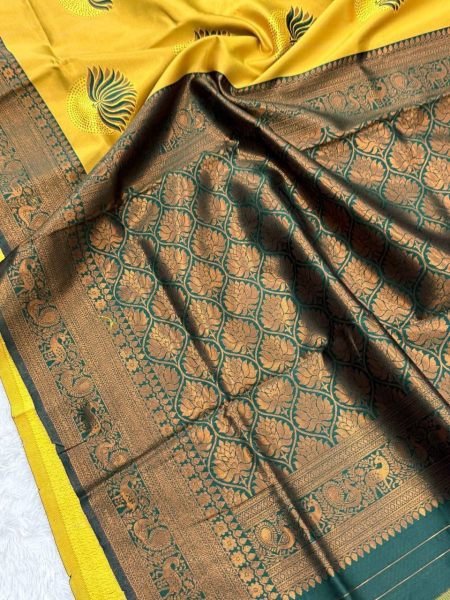 Practical Yellow Traditional Banarasi Silk Saree with Rich Zari Pallu and Border at Wholesale Rate Silk Sarees Wholesale