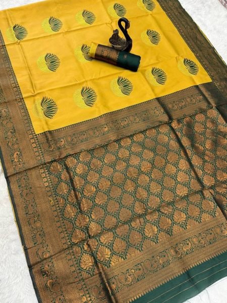 Practical Yellow Traditional Banarasi Silk Saree with Rich Zari Pallu and Border at Wholesale Rate Silk Sarees Wholesale