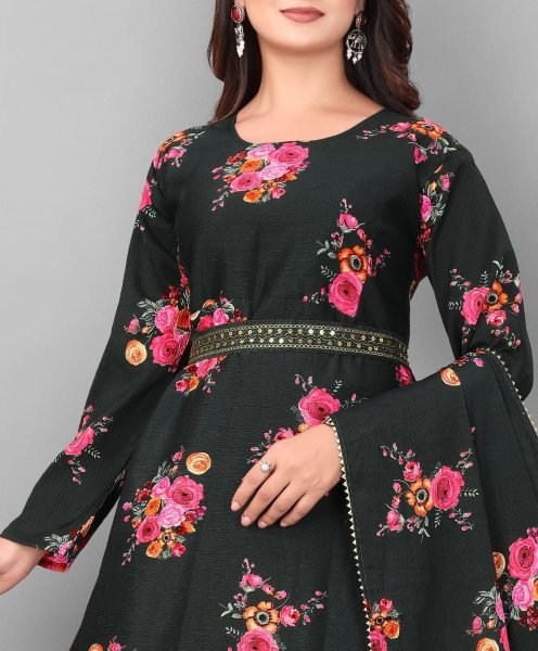 Precious Black Delta Cotton Gown With Belt and Lace Dupatta for Hot Selling at Manufacturer Rate Kurti With Dupatta Wholesale