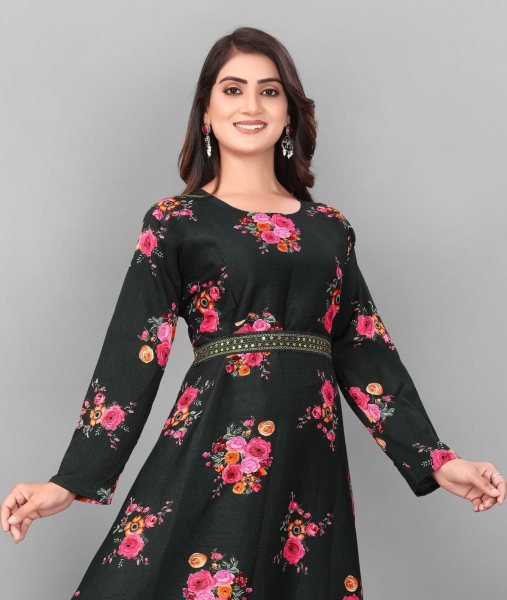 Precious Black Delta Cotton Gown With Belt and Lace Dupatta for Hot Selling at Manufacturer Rate Kurti With Dupatta Wholesale