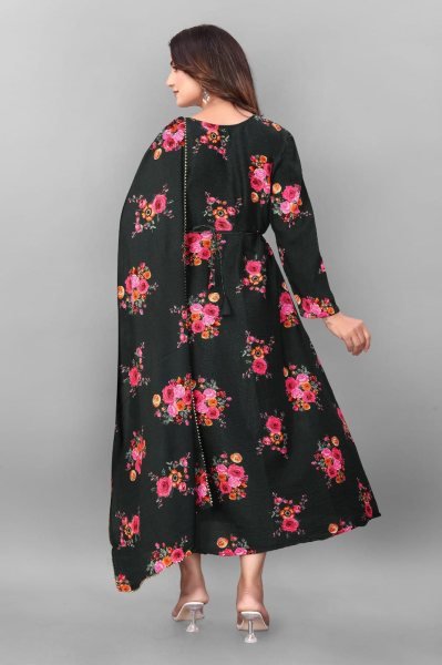 Precious Black Delta Cotton Gown With Belt and Lace Dupatta for Hot Selling at Manufacturer Rate Kurti With Dupatta Wholesale