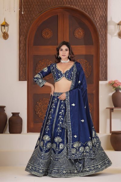 Precious Blue Sequins Chinon Engagement Wear Lehenga Choli With Dupatta Designer Lehenga Choli