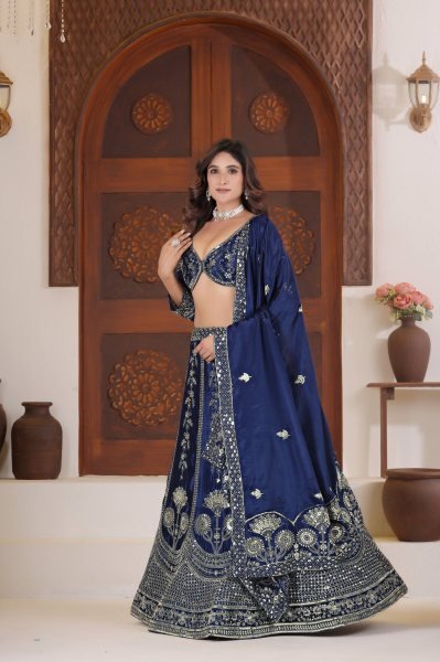 Precious Blue Sequins Chinon Engagement Wear Lehenga Choli With Dupatta Designer Lehenga Choli