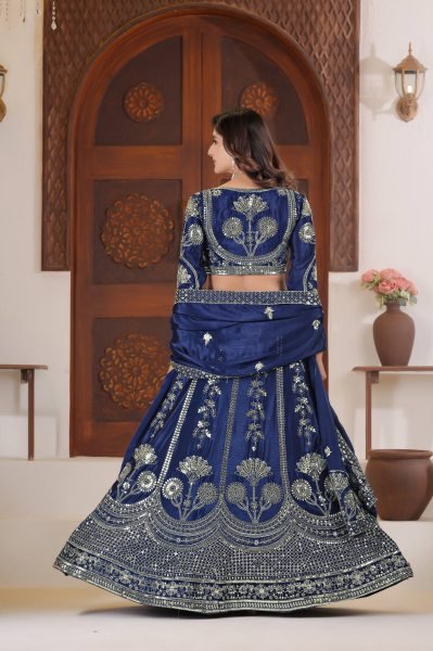 Precious Blue Sequins Chinon Engagement Wear Lehenga Choli With Dupatta Designer Lehenga Choli