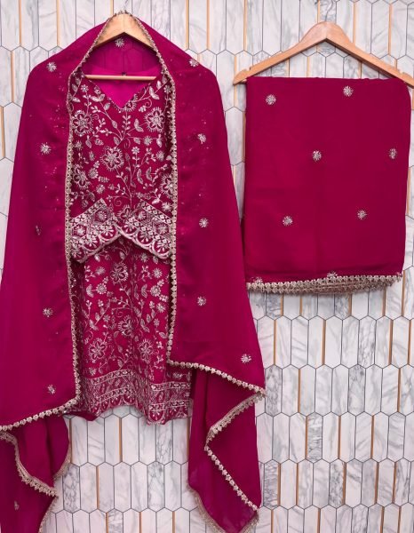Precious Pink Faux Georgette Embroidered Plazo Suit Set  Perfect for Parties Ready To Wear Collection