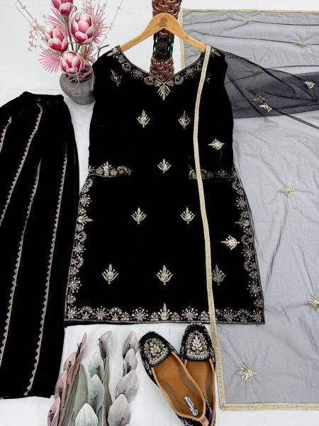 Precious Viscose Velvet Top   Sharara with Both Side Sequence Work for Party   Engagement Wear Ready To Wear Collection