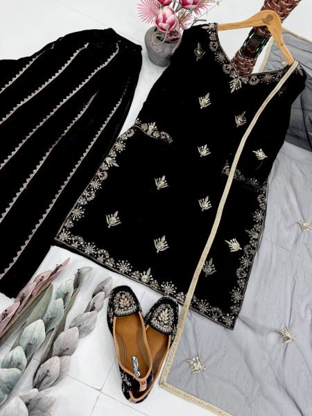 Precious Viscose Velvet Top   Sharara with Both Side Sequence Work for Party   Engagement Wear Ready To Wear Collection