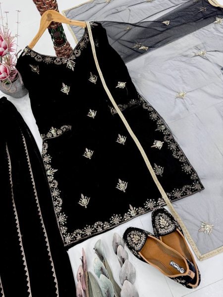 Precious Viscose Velvet Top   Sharara with Both Side Sequence Work for Party   Engagement Wear Ready To Wear Collection