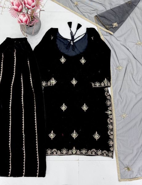 Precious Viscose Velvet Top   Sharara with Both Side Sequence Work for Party   Engagement Wear Ready To Wear Collection