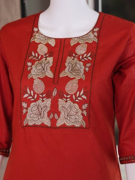 Premium 60×60 Cotton Kurti Plazo Set for Women Office Wear Embroidery Kurtis 
