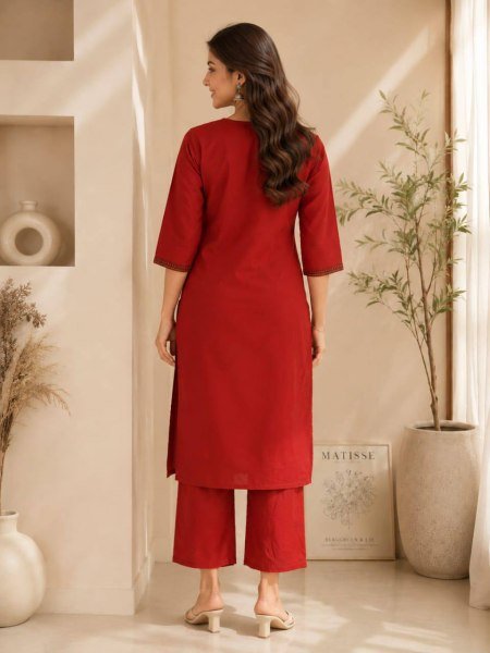 Premium 60×60 Cotton Kurti Plazo Set for Women Office Wear Embroidery Kurtis 