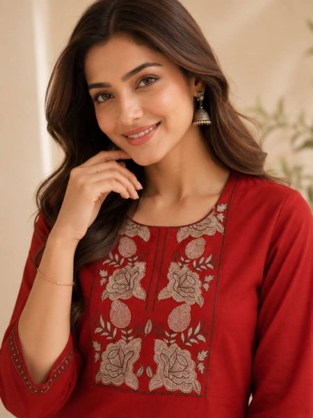 Premium 60×60 Cotton Kurti Plazo Set for Women Office Wear Embroidery Kurtis 