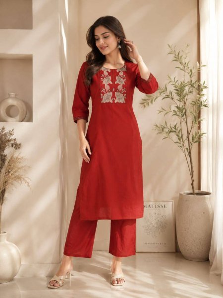 Premium 60×60 Cotton Kurti Plazo Set for Women Office Wear Embroidery Kurtis 
