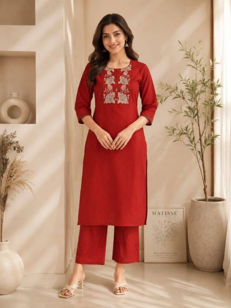 Premium 60×60 Cotton Kurti Plazo Set for Women Office Wear Embroidery Kurtis 