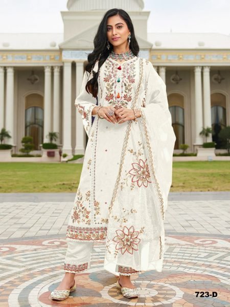 Premium 723-D PV Cotton Embroidered Suit with Silk Dupatta for Exporters at Wholesale Rate   Cotton Salwar Kameez Wholesale