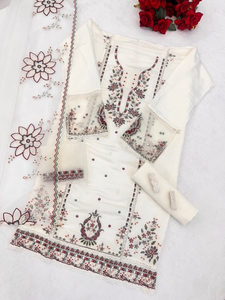 Premium 723-D PV Cotton Embroidered Suit with Silk Dupatta for Exporters at Wholesale Rate   Cotton Salwar Kameez Wholesale