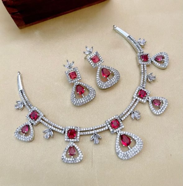 Premium American Diamond Choker Set with Earrings Perfect for Weddings Fashion Accessories Wholesale