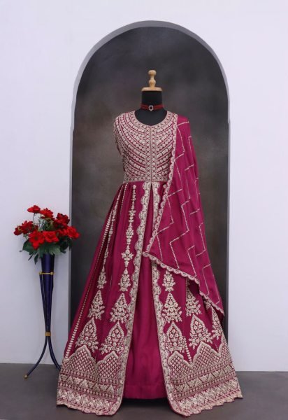 Premium Anarkali Lehenga Suit for Eid in Heavy Chinon with Front   Back Sequence Work  Anarakali Gown Wholesale