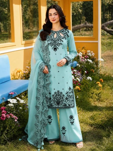 Premium Aqva Blue Satin Rayon Long Kurti Set With Beautiful Neck Design At Wholesale Rate Ready To Wear Collection