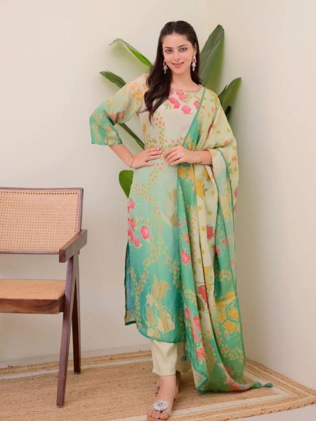 Premium Assam Silk 3Pc Kurti Set with Handwork Kurti &  Printed Dupatta Ready to Wear Kurtis