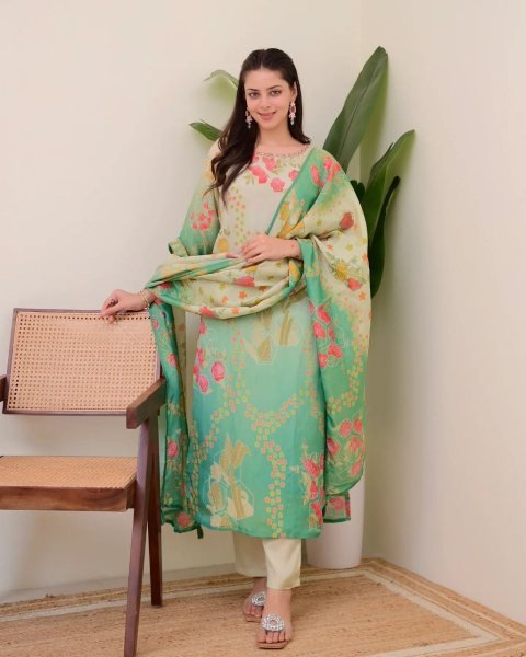 Premium Assam Silk 3Pc Kurti Set with Handwork Kurti &  Printed Dupatta Ready to Wear 3 Piece Kurti Set