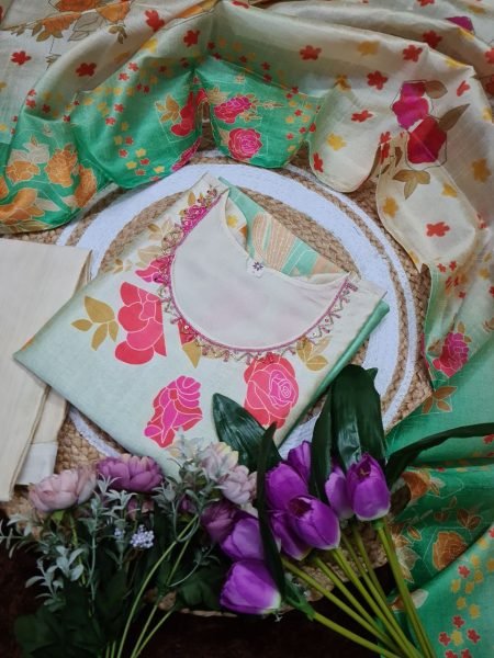 Premium Assam Silk 3Pc Kurti Set with Handwork Kurti &  Printed Dupatta Ready to Wear 3 Piece Kurti Set