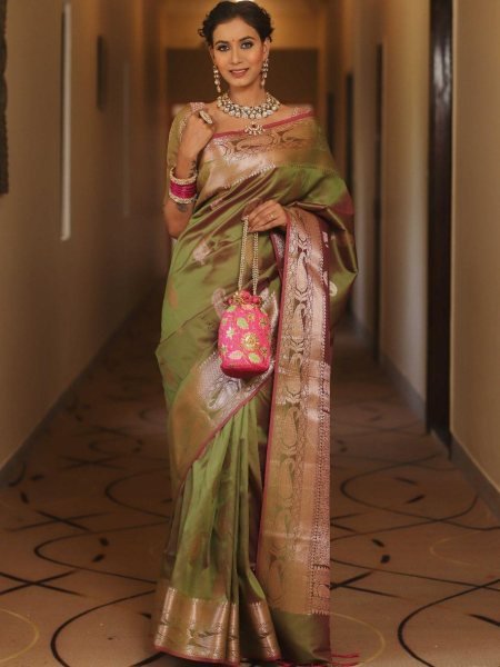 Premium Banarasi Soft Silk Saree with Zari Buti and Blouse Piece Sarees 