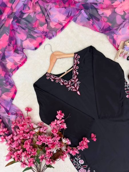 Premium Black French Crepe Farshi Palazzo Set with Dupatta Using Embroidery Work  Ready To Wear Collection