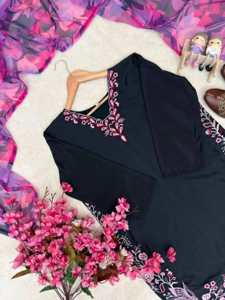 Premium Black French Crepe Farshi Palazzo Set with Dupatta Using Embroidery Work  Ready To Wear Collection