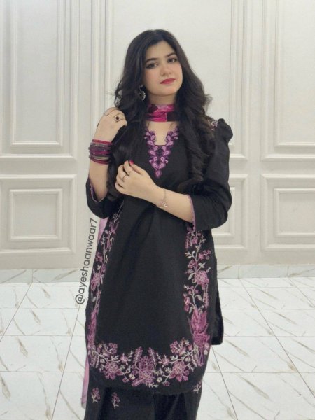 Premium Black French Crepe Farshi Palazzo Set with Dupatta Using Embroidery Work  Ready To Wear Collection