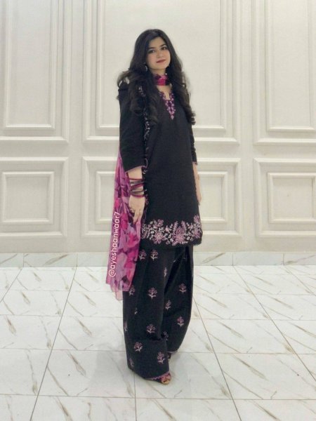 Premium Black French Crepe Farshi Palazzo Set with Dupatta Using Embroidery Work  Ready To Wear Collection