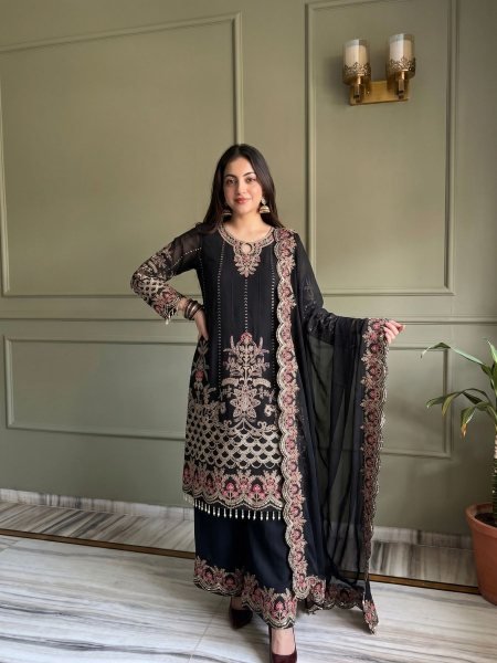 Premium Black Heavy Embroidered Palazzo Suit Set for Wedding and Party Wear Ready To Wear Suit