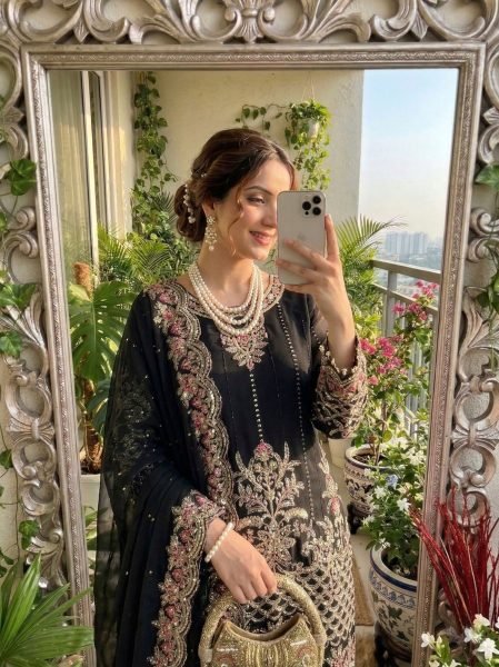 Premium Black Heavy Embroidered Palazzo Suit Set for Wedding and Party Wear Ready To Wear Collection