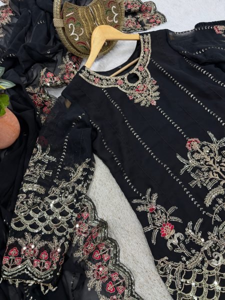 Premium Black Heavy Embroidered Palazzo Suit Set for Wedding and Party Wear Ready To Wear Collection