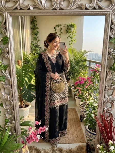 Premium Black Heavy Embroidered Palazzo Suit Set for Wedding and Party Wear Ready To Wear Collection