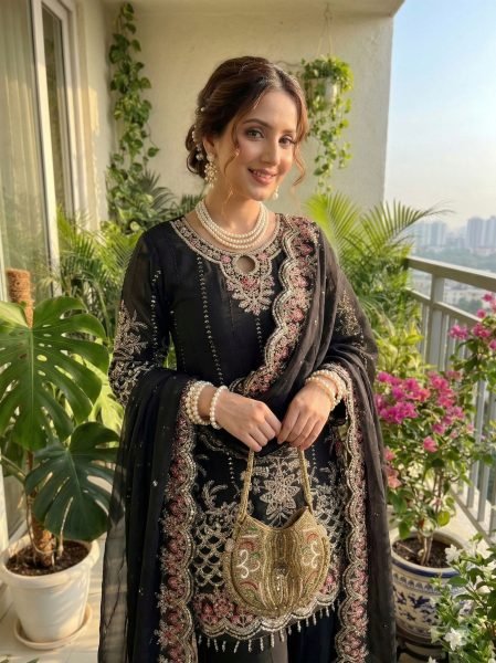 Premium Black Heavy Embroidered Palazzo Suit Set for Wedding and Party Wear Ready To Wear Collection